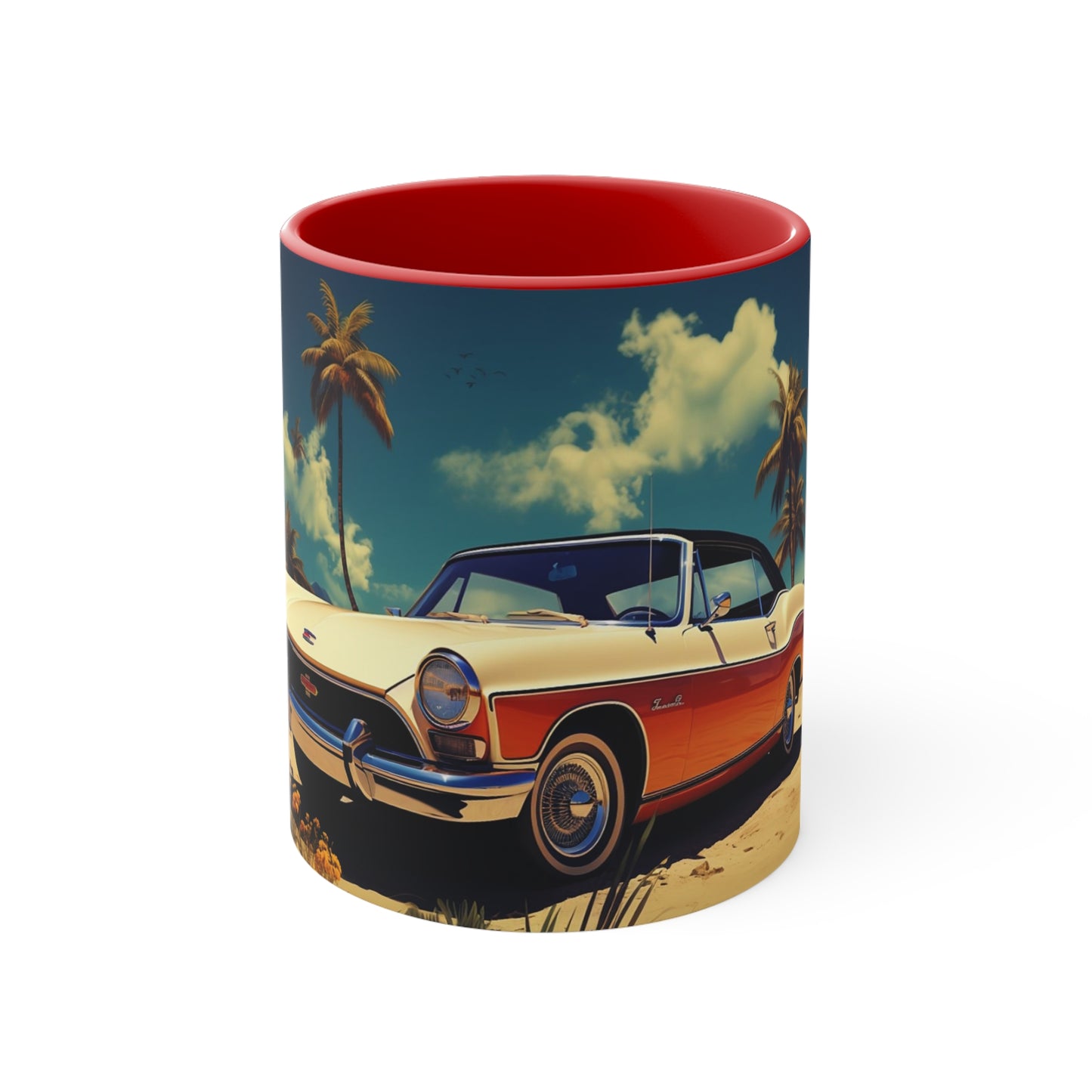 Desertwave Drive: Customized Dreamy Classic Car and Seaside Vista Accent Coffee Mug - Elegantly Rendered in 8K Detail (11oz Mugs)