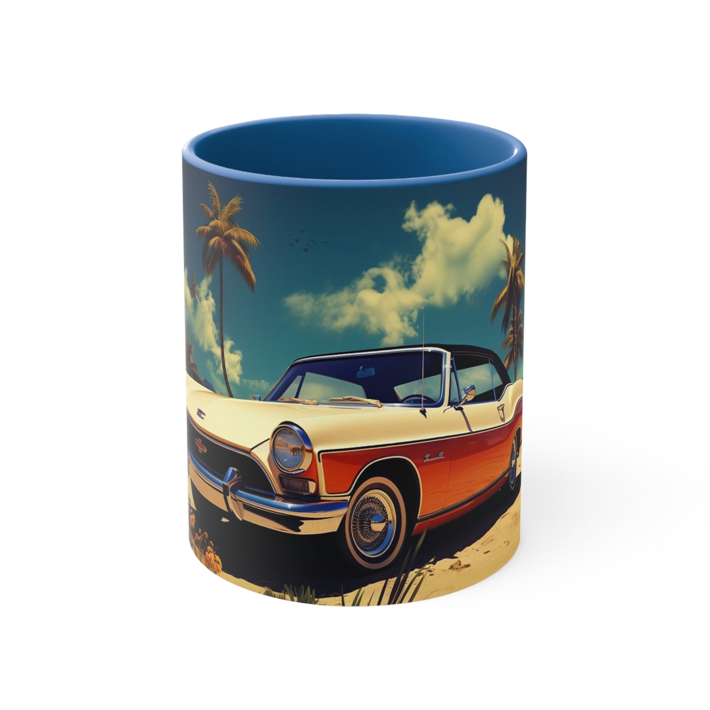 Desertwave Drive: Customized Dreamy Classic Car and Seaside Vista Accent Coffee Mug - Elegantly Rendered in 8K Detail (11oz Mugs)