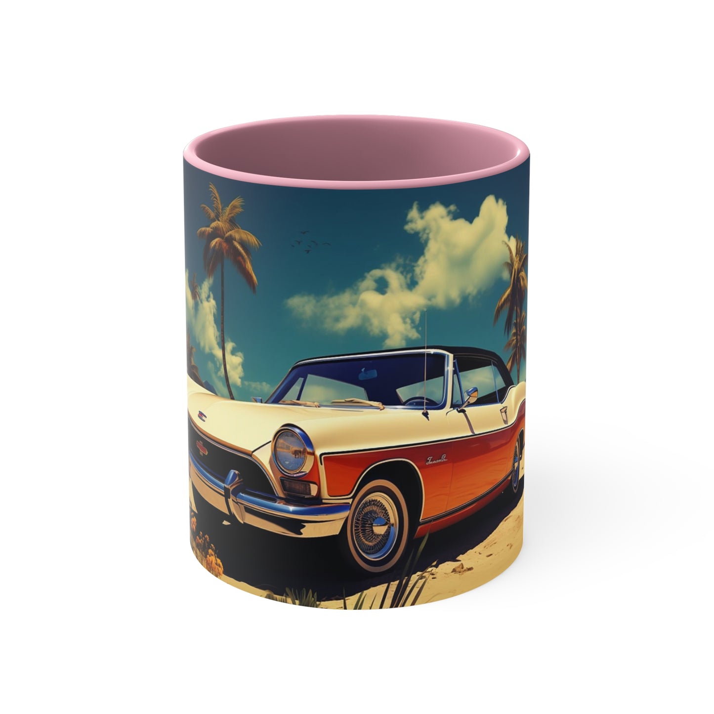 Desertwave Drive: Customized Dreamy Classic Car and Seaside Vista Accent Coffee Mug - Elegantly Rendered in 8K Detail (11oz Mugs)