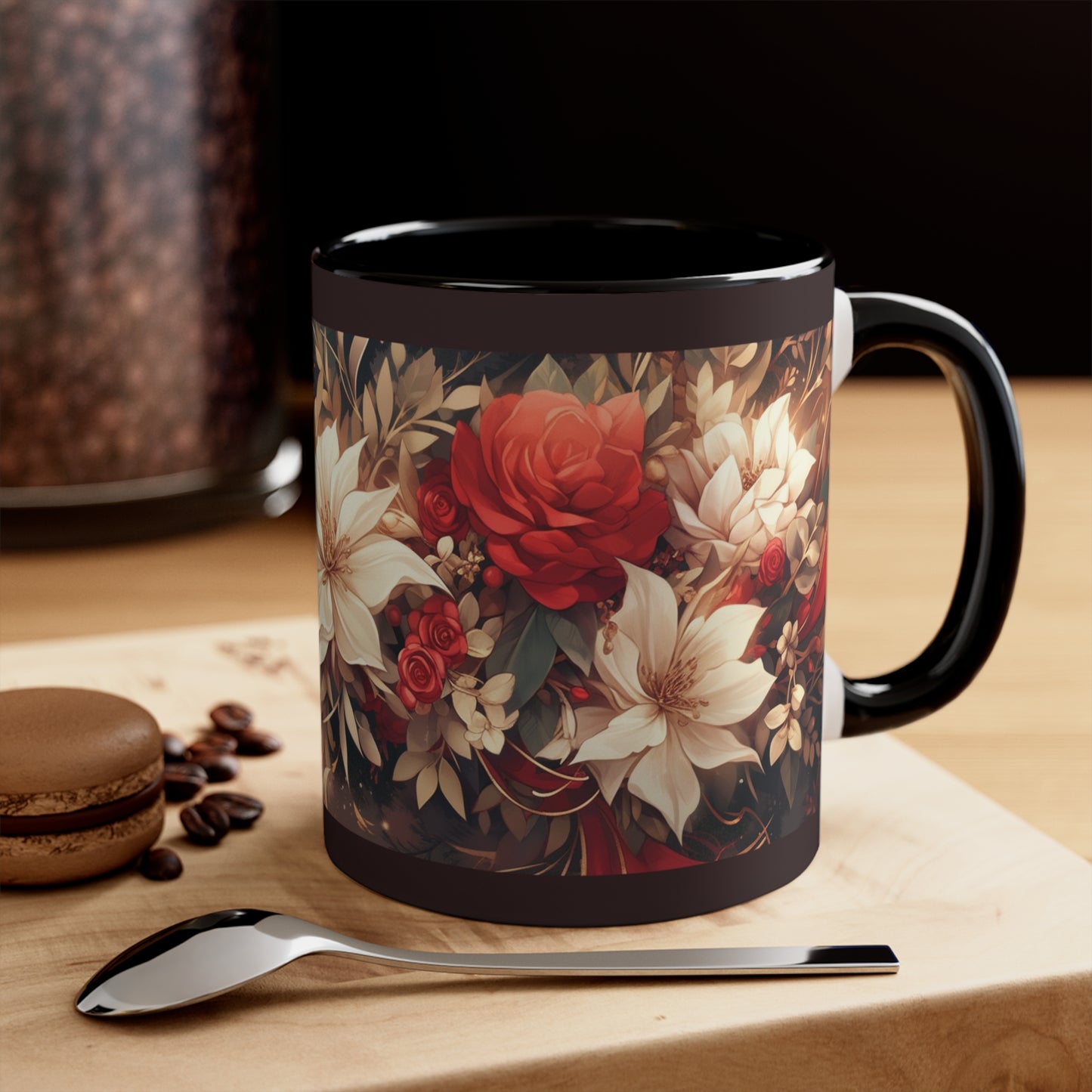 Elevate Your Sips: Duo-Tone Coffee Mug with Floral Accents